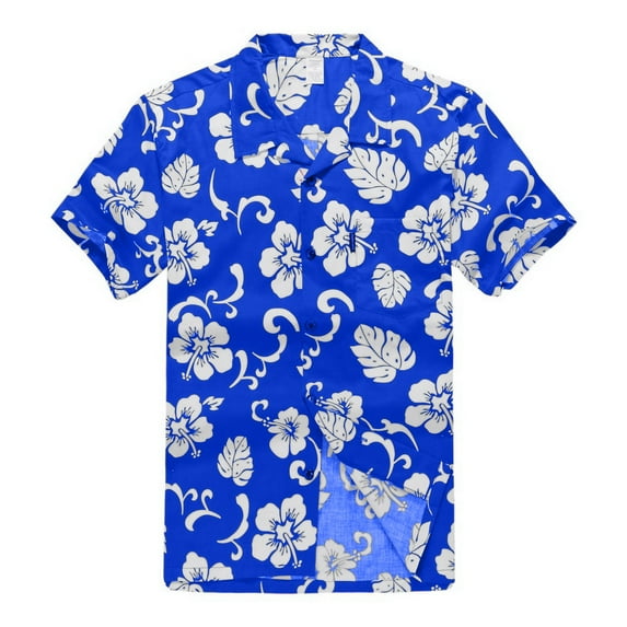 Men's Hawaiian Shirt Aloha Shirt M Royal Blue Hibiscus