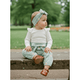 thumbnail image 3 of BemeyourBBs Newborn Baby Girl Spring Clothes Short Sleeve Rib Knit Romper Belted Daisy Printed Pants Set Headband 3Pcs Infant Girls Outfits, 3 of 9