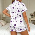 thumbnail image 6 of Swanpen Women's Heart Print Ribbed Pajama Button Front Short Sleeve Set Lapel Top with Matching Shorts for Summer Home Wear, 6 of 6