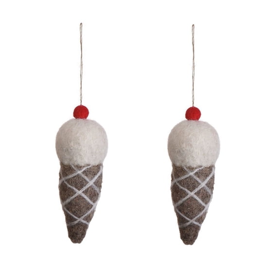 De Kulture Works Wool Felt Ice Cream Cone Small, Set of 2 Eco Friendly Needle Felted Christmas Ornament