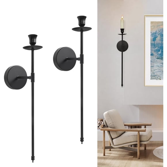 CMTDRE Wall Candle Holder Sconces, Home Decor Wall Sconces Set of Two, Candle Sticks Holder Decor Wall Candle Holder Wall Mounted Black