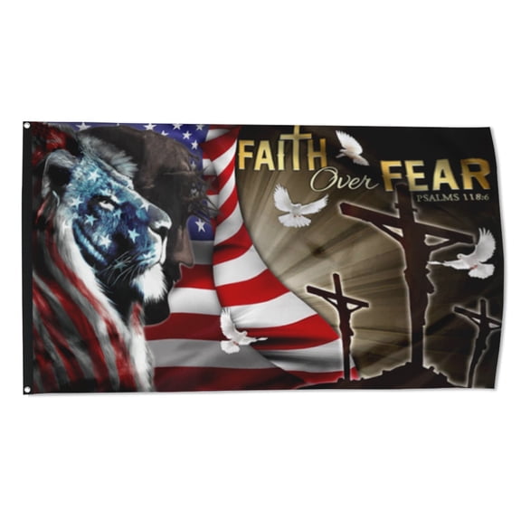 Jesus Faith Over Fear Christian Cross American flags Polyester 3x5 FT Indoor Outdoor Banner