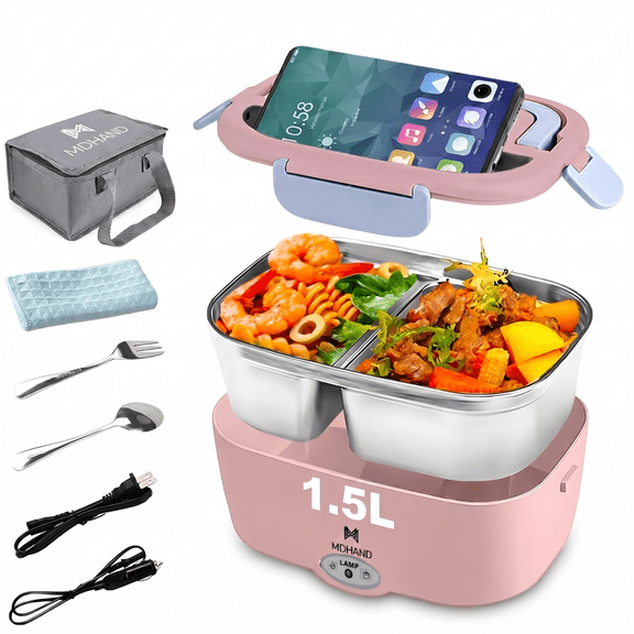 Electric Lunch Box 1.5L, 65W Food Warmer with Removable Stainless Steel Inner Container, Portable Lunch Container, Pink