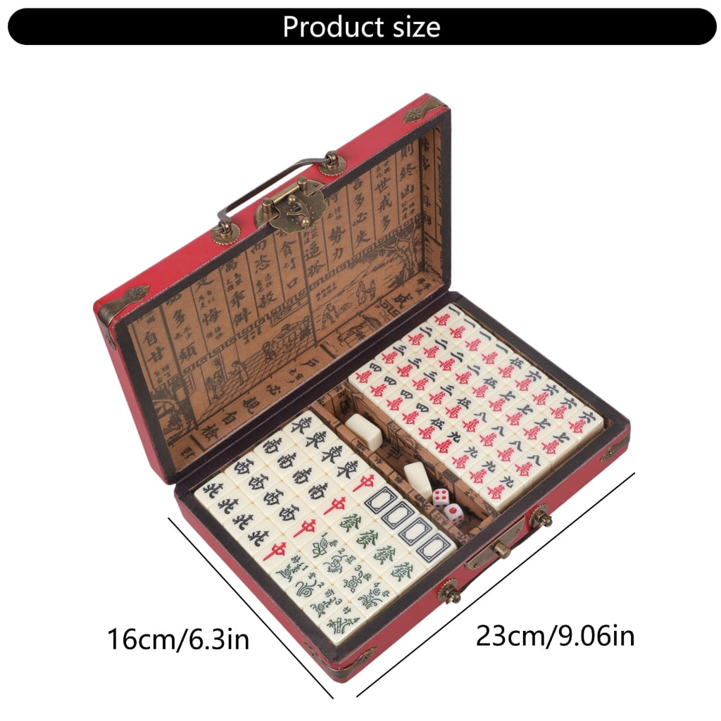 MANNYA Mahjong Set with Box, Light Portable Vintage Traditional Chinese Mahjong, Including 2 Mahjong Without Printing