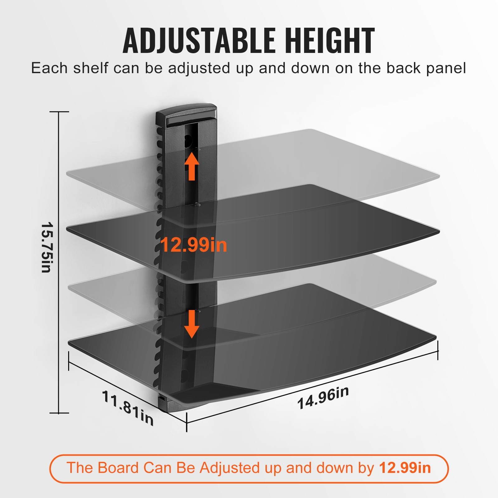 KFFKFF Glass Wall Shelves, Supports 18 lbs, Shelf TV Wall Mount, Durable Floating Media Console for DVD/PS4/Cable Units/Game Systems/Sky Box/TV Extras-2 Levels