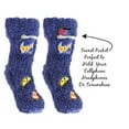 thumbnail image 2 of MinxNY Women's Slipper Sock Cell Phone Pocket Non-Skid Lavender Infused Fuzzy Pizza Patches Small/ Medium Navy, 2 of 8