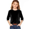 thumbnail image 3 of OGLCCG Velvet Tops for Girls 3/4 Length Sleeve Round Neck Dressy Velour Tops Solid Color Trendy Casual Elegant Holiday Party Tunic Blouses 3-14 Years, 3 of 5