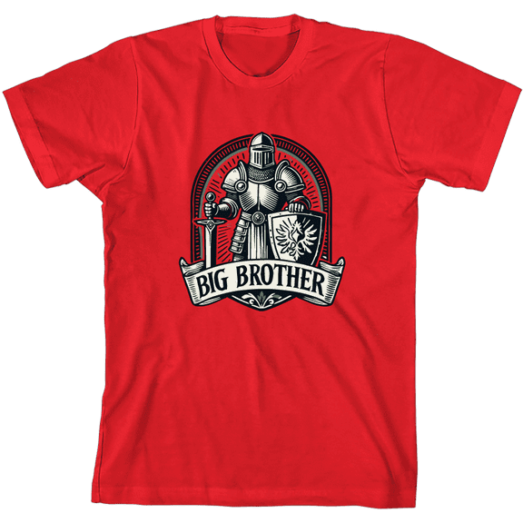 Big Brother Knight Boy's Red Crew Neck Short Sleeve Tee-Medium