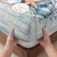 thumbnail image 3 of Twin Sze Fitted Sheet Set - Coastal Fall 2 Piece Bedding Sets 16" Deep Pocket Fitted Sheet with 1 Pillowcase, Thanksgiving Blue Pumpkins Coral Brown Wood Brushed Microfiber Hotel Luxury Bed Sheets, 3 of 9