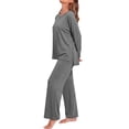 thumbnail image 3 of MOSHU 2 Piece Lounge Sets for Women Side Slit Pajamas Sets Loose Long Sleeve Tops and Wide Leg Pants Casual Outfits, 3 of 12