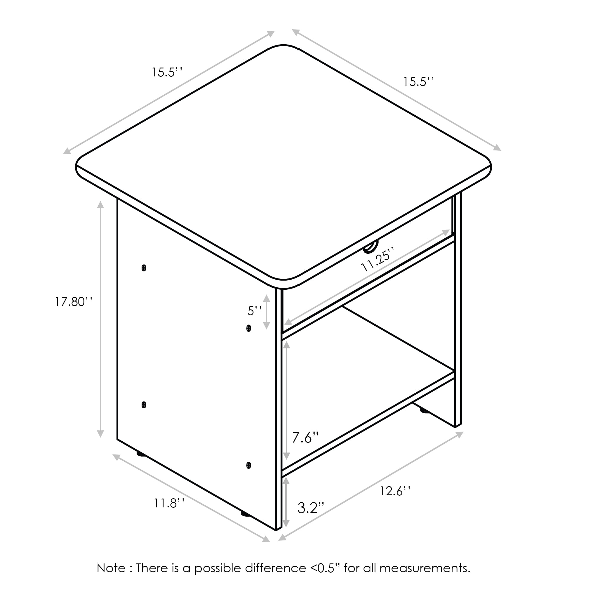 Furinno DARIO End Table/ Night Stand Storage Shelf with Bin Drawer, Beige Marble/Ivory, Set of 2