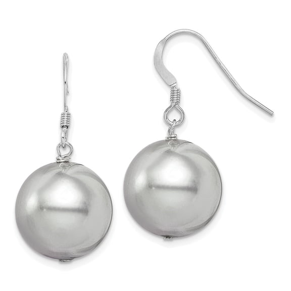 Auriga Fine Jewelry 925 Sterling Silver Round 14-15mm Gray Shell Pearl Dangle Earrings for Women