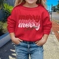 thumbnail image 2 of Oiyii Big Girl's Holiday Graphic Sweatshirt For Big Girls Long Sleeve Stacked Merry Letter Print Play Casual Pullover Top,Red, 2 of 4
