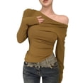 thumbnail image 3 of Women's One Shoulder Long Sleeve Fashionable Solid Color Top Blouse Loose Fit Casual Trendy Outfits Summer Beach Holiday | CSEONE,Yellow L, 3 of 5