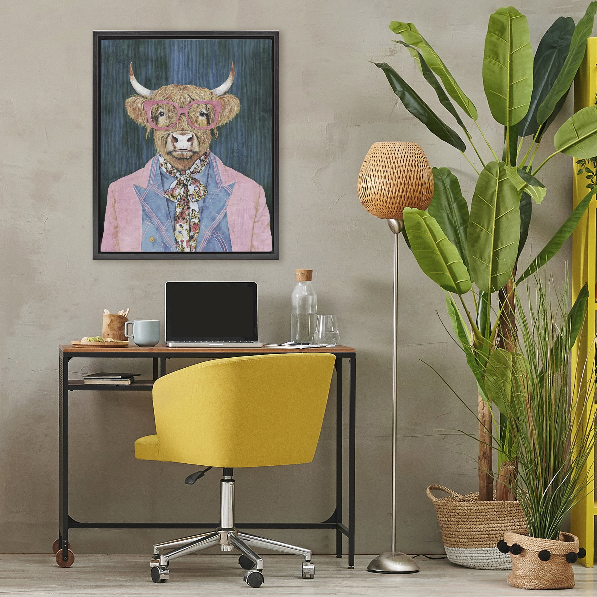 Stupell Industries Gentle Bull Portrait Black Framed Floater Canvas Wall Art, design by Svetlana Aleynikova