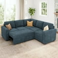 thumbnail image 5 of HONBAY Modern Corduroy L-Shaped Sectional Sleeper Sofa, Modular Design with Pull-Out Bed and Storage, Blue, 5 of 11