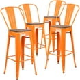 thumbnail image 2 of Flash Furniture 4 Pk. 30" High Orange Metal Barstool with Back and Wood Seat, 2 of 8