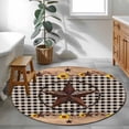 thumbnail image 4 of 4ft Round Rug, Texas Star Non-Skid Rubber Backing Large Area Rugs - Living Room Bedroom Home Office, Farmhouse Country Sunflower Black Plaid Indoor Floor Mat Carpets Washable Rug, 4 of 9