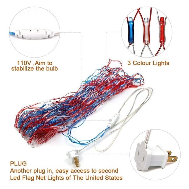 Lámparas LED de cadena con bandera estadounidense , luz impermeable Estados , para patio, jardín, festival, , f - 390 LED DYNWAVEMX Marcar Cadena de luz