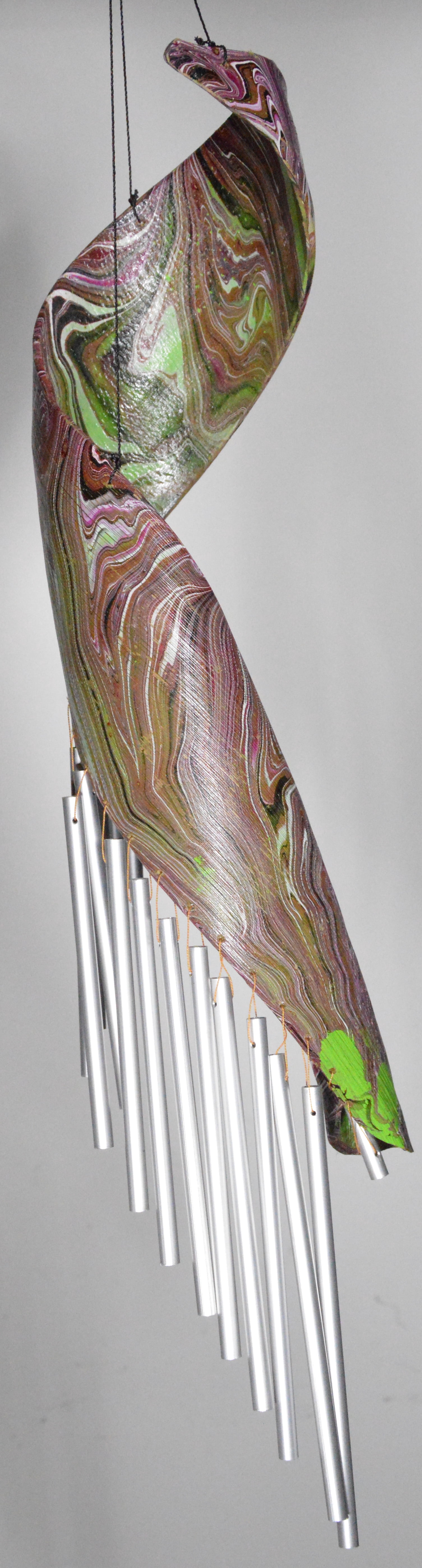 Large Beautiful Palm Tree Spiral Leaf Wind Chime with Metal Musical Sound Calming Therapy