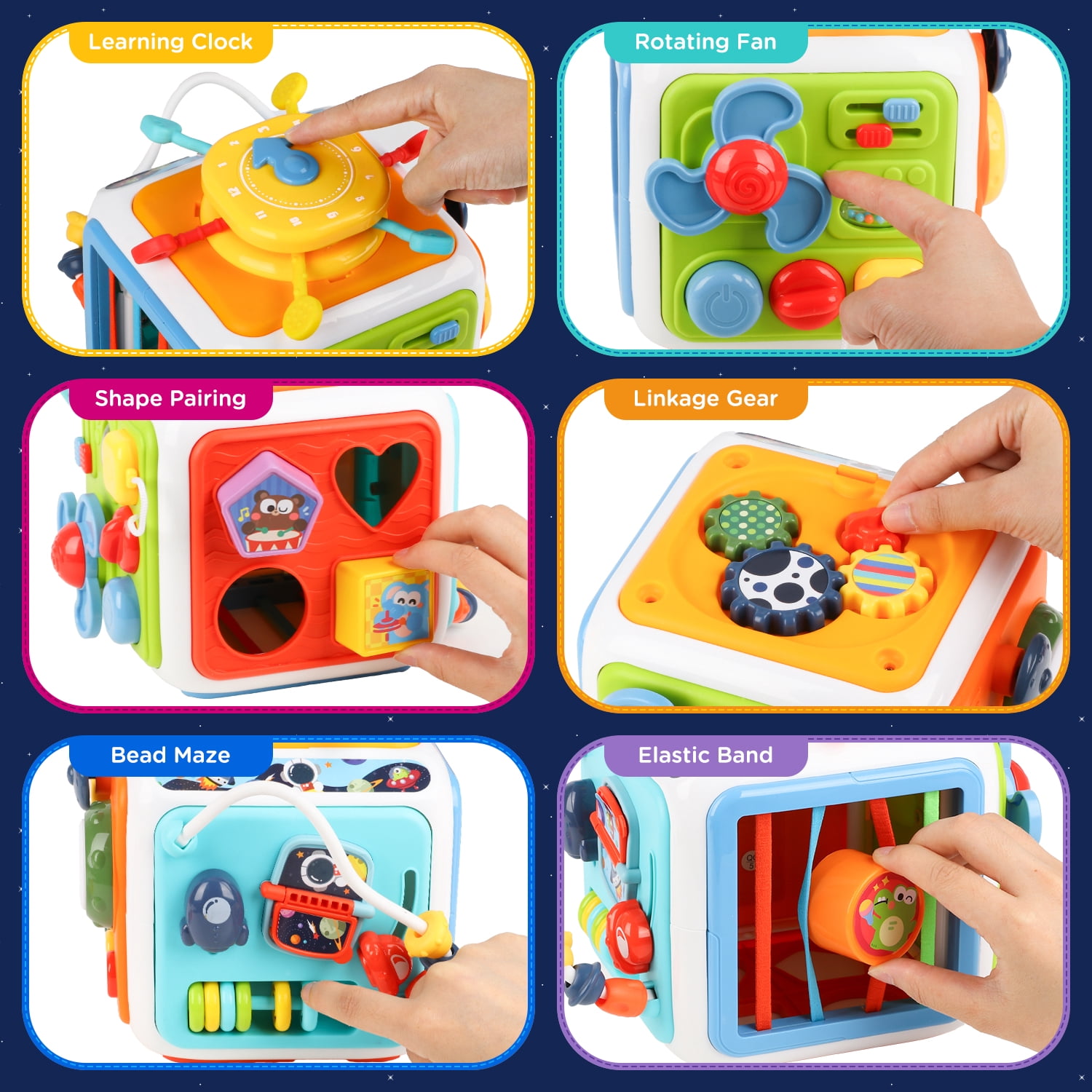 Huge Wave 7-in-1 Baby Activity Cube with Music & Light, Montessori Learning Toys for Toddlers, Removable Educational Toys Birthday Gifts for Kids 6-18 Months