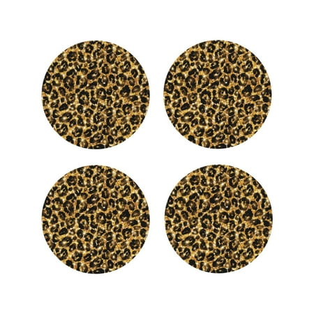 

Matuu Gold Glitter Leopard for Cup Coasters Set of 4 Leather Coasters Desk Coasters for Office Measures 4” x 4”-Round Shape