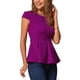 thumbnail image 4 of INSPIRAR CHIC Blusas de Peplum para Mujeres con Mangas Cortas y Cuello Redondo en Color Sólido XL Púrpura, 4 of 6