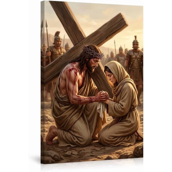 Jesus Christ Carrying the Cross Canvas Wall Art Virgin Mary Religious Poster Christian Home Decor Stations of the Cross Painting Living Room Bedroom Church Holy