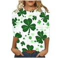 thumbnail image 1 of Besolor T-Shirts de la Saint-Patrick pour Femmes 2025 Graphique Trèfle Col Rond Manches 3/4 Hauts Décontractés Grande Taille T-Shirts d'Été, 1 of 5