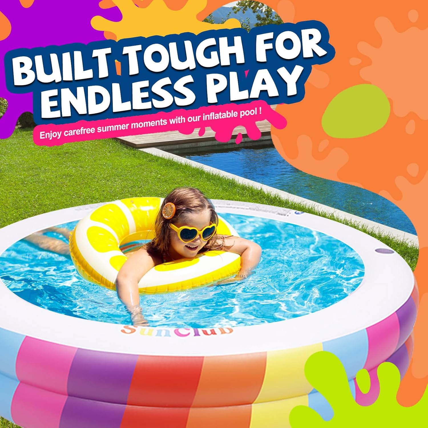 Inflatable Swimming Pool for Outdoor Garden - Round Pool with 73.5 Inch Diameter