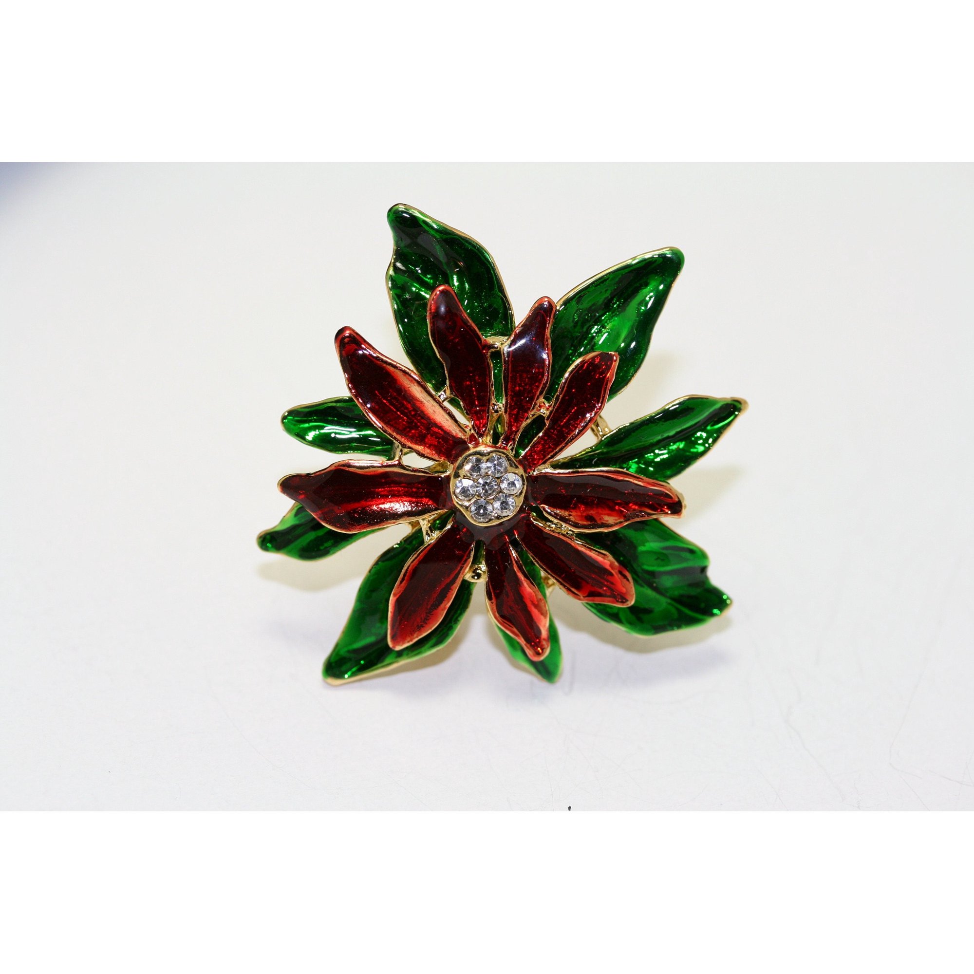 Just Love Jewels Christmas Enamel Poinsettia Brooch / Pin Costume Jewelry, Christmas Holiday Jewelry Gift