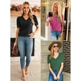 thumbnail image 5 of Womens Summer Shirt V Neck Casual Tshirts Puff Sleeve Tops for Women Trendy Tunic Solid Color, 5 of 6