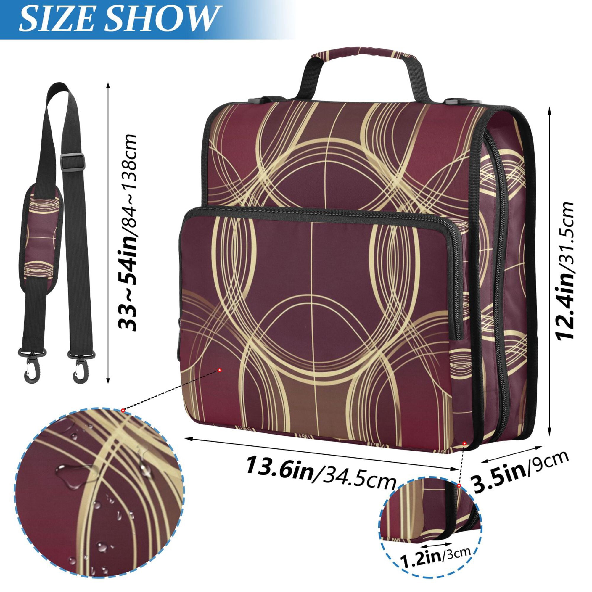 FORMRS Zipper Binder with Shoulder Strap 2-inch Ring 500 Sheet Capacity File Bag, Gold Abstract Pattern