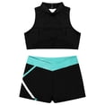 thumbnail image 3 of YiZYiF Kids Girls Sports Suit Gymnastics Athletic Outfit Sleeveless Crisscross Back Crop Top with Contrast Color Shorts Black&Blue Green 10, 3 of 7