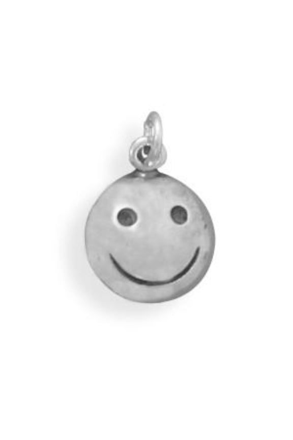 .925 Sterling Silver Oxidized Smiley Face Charm