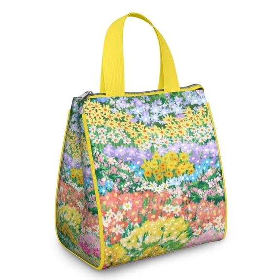 Pioneer Flower Floral Print Pattern Insulated Lunch Bag for Women & Adults,Large Portable Soft Cooler Lunch Bag,Thermal Food Storage Tote with Pearl Cotton,8.66L,8.75x5.75x9.5 Inch