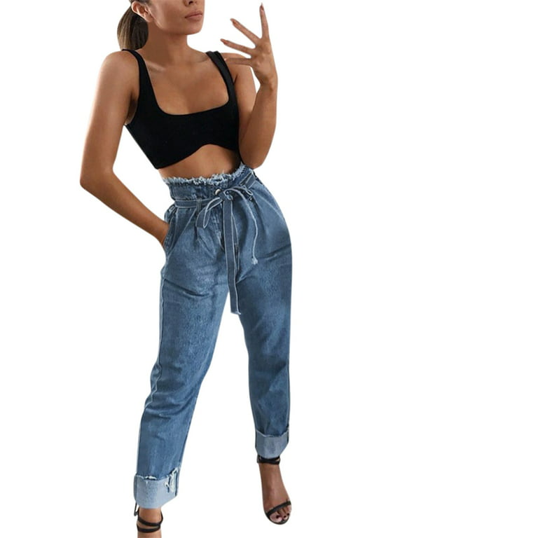 Womens Pants 14 Tall Women Designer Pants Frayed Stretch Denim Casual  High-Rise Fasion Jeans Women's Lace-Up Jeans Pants Cut Jean Shorts for  Women