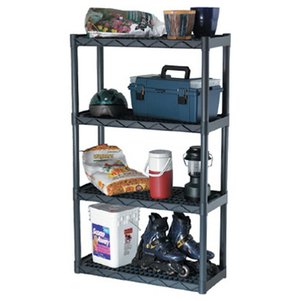 Plano 4Shelf Heavy Duty Plastic Shelving Unit with Ventilation, Gray