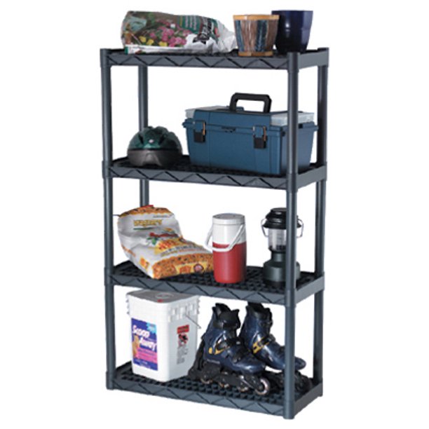 Plano 4Shelf Heavy Duty Plastic Shelving Unit with Ventilation, Gray