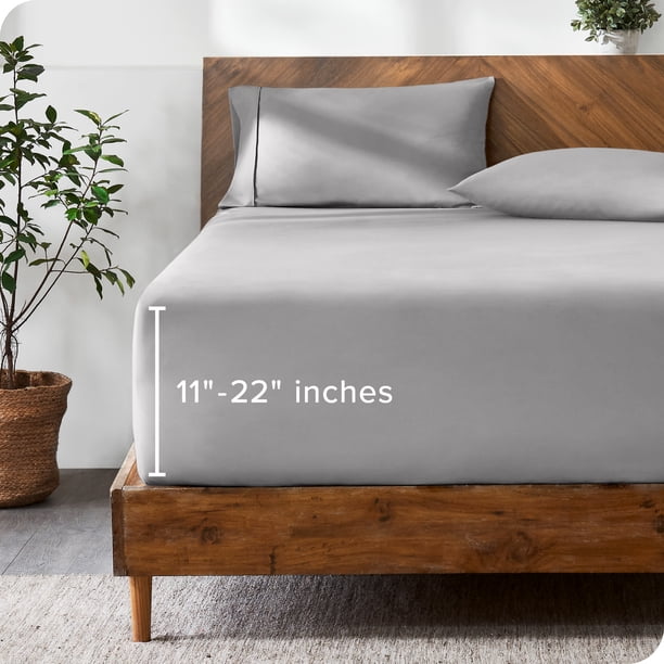 Bare Home Sábana Ajustable Bolsillo Extra Profundo de 22, Colección Premium 1800, Tamaño Completo, Gris Claro
