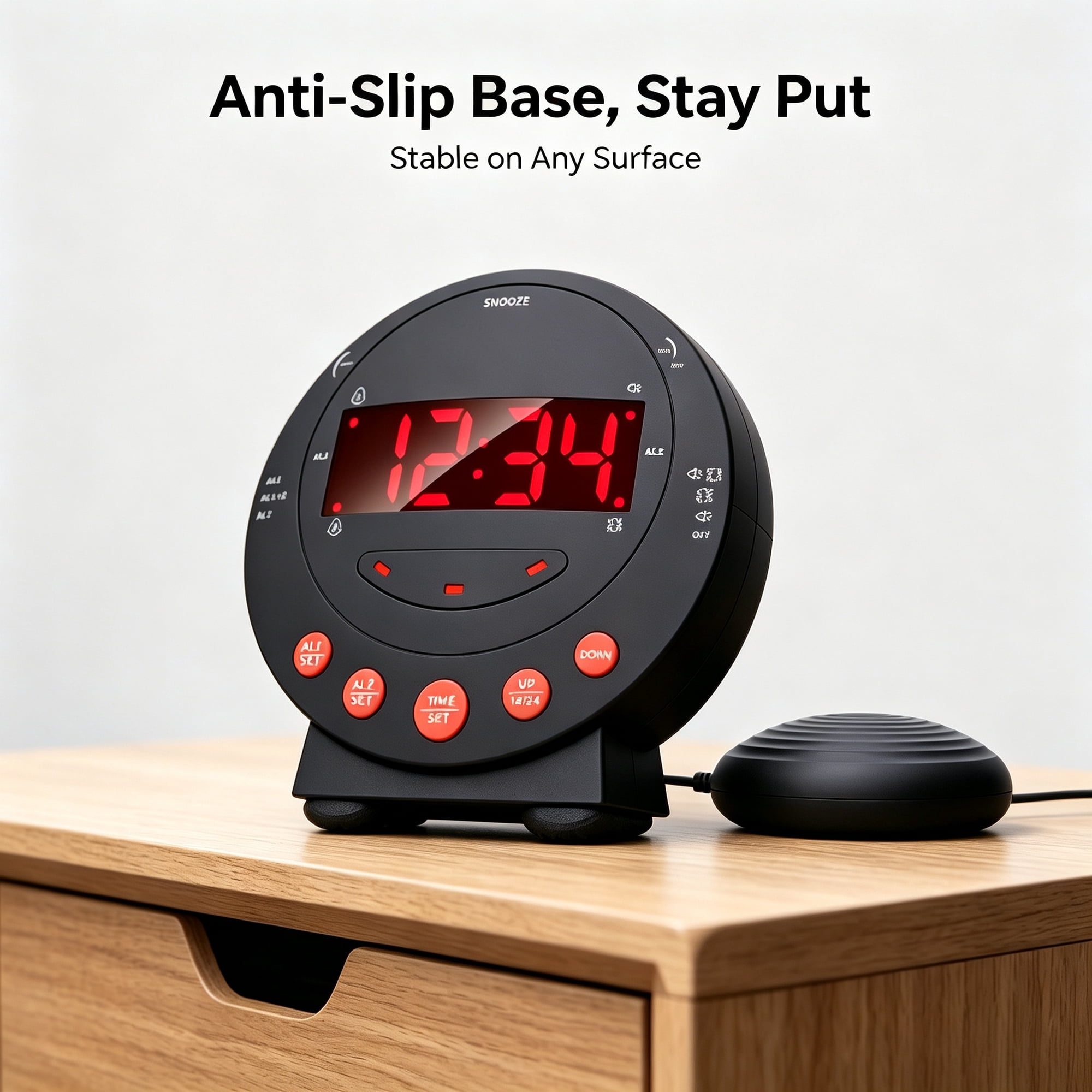Vibrating Dual Alarm Clock for Heavy Sleepers, 3 . 74 Large Red LED Display Bedside Clock with