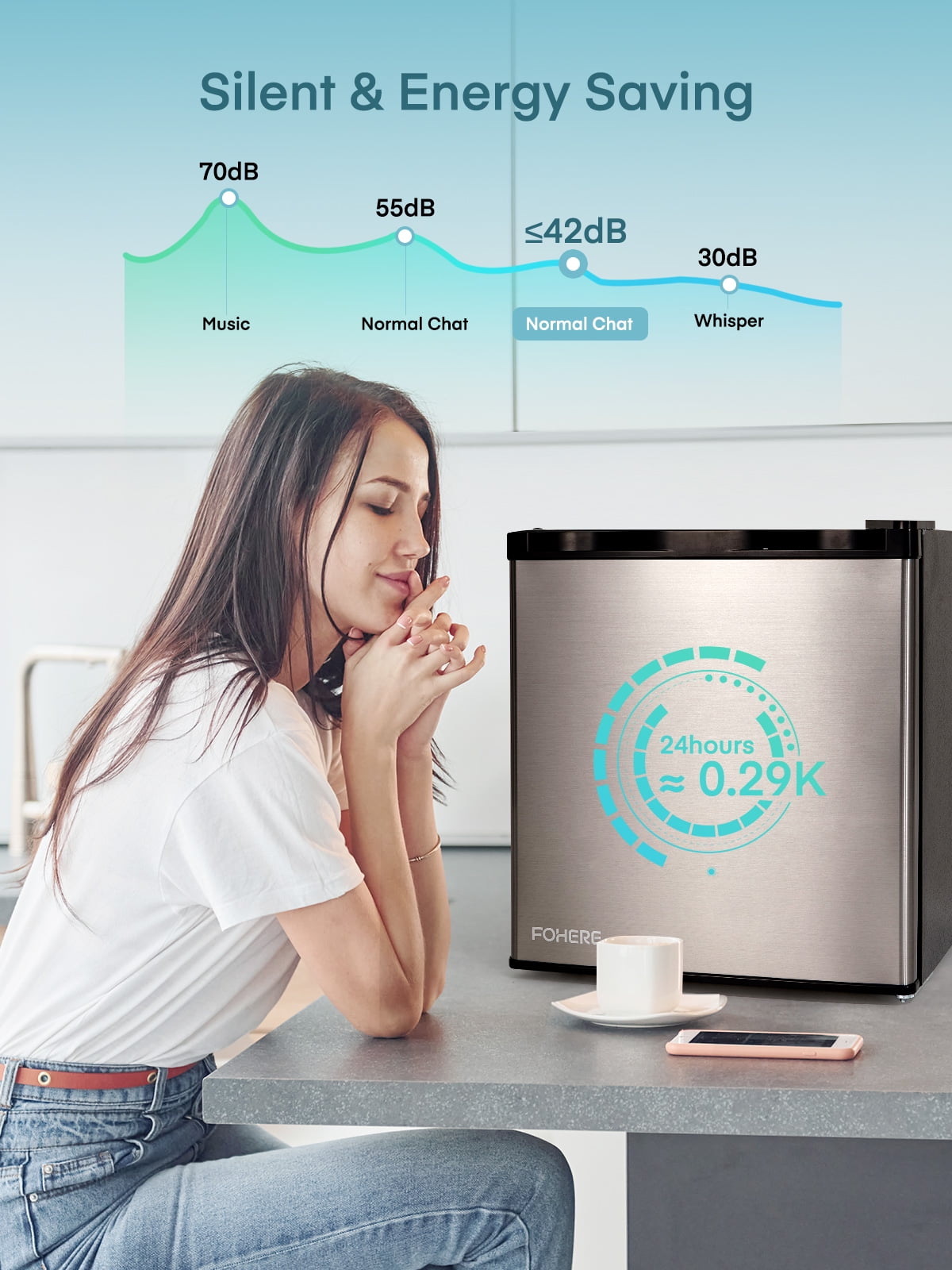 1.6 Cu.ft Fridge with Freezer, Small Fridge for Bedroom , Stainless Steel