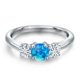 thumbnail image 3 of Gem Stone King 925 Sterling Silver Simulated Blue Opal and White Moissanite Engagement Ring for Women | 0.96 Cttw | Round Cabochon 5MM | Gemstone October Birthstone | Size 7, 3 of 7