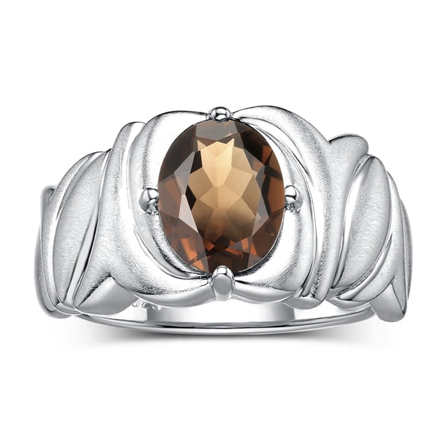 RYLOS Bagues pour Femmes Bague en Or Blanc 14K Solitaire Pierre Précieuse Ovale 9x7 mm avec Anneau Fini Satiné Juin Quartz Fumé Bijoux Taille 7