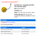 thumbnail image 2 of Replacement Fuel Tank Cap, Compatible with 2007-2013 Chevy Impala, E85 Gas Flex Fuel, Yellow, 2 of 3