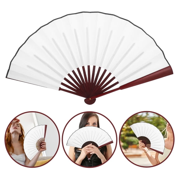 Pretyzoom 2 Pcs Folding Hand Fans Fabric White for Personalization Wedding