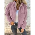thumbnail image 5 of Women'S Solid Color Corduroy Jacket Minimalist Style Hooded Zip Front Coat Casual Outerwear Pink S, 5 of 7