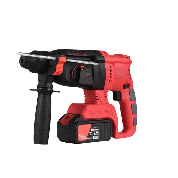 Mistaha 21V Cordless Rotary Hammer Drill with 4.0Ah Battery, Forward/Reverse Rotation, Stepless Speed Adjustment, Auto-off, Auxiliary Handle, Depth Gauge, Charger, Accessories, Red Grey Electric