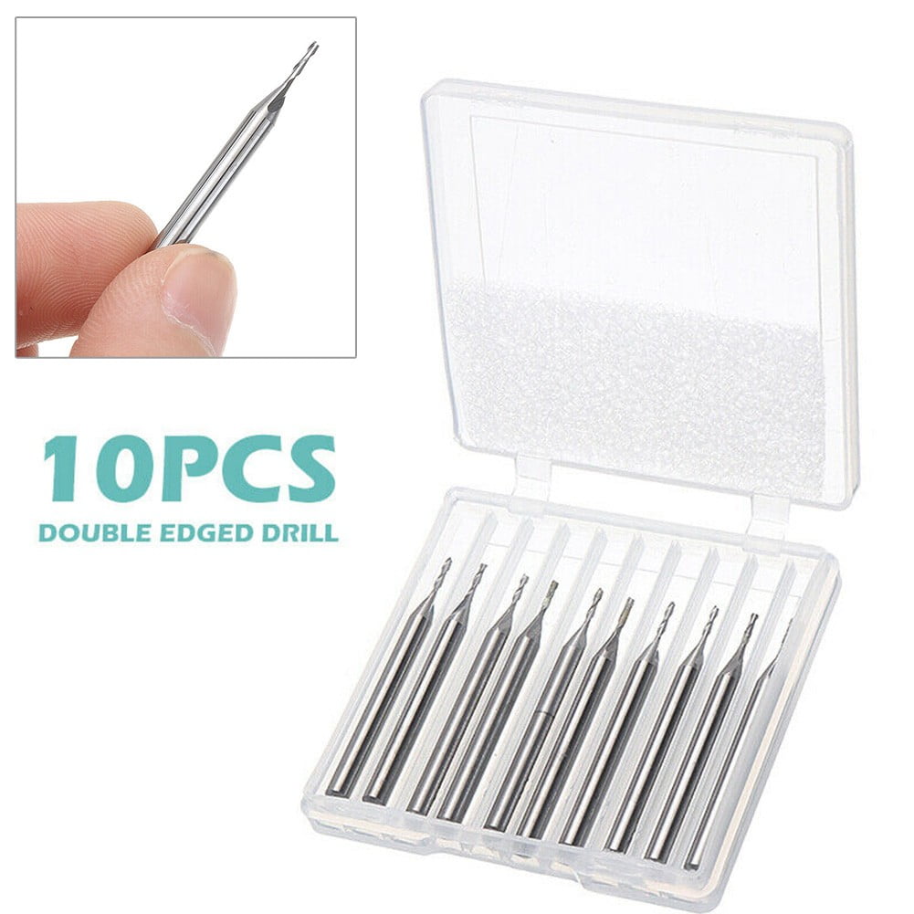 10Pcs 1/8\" 1mm Cnc Double Flute Spiral Carbide Flat Nose End Mill Router Bit Set