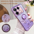thumbnail image 2 of for Infinix Note 40 Pro Slim Case, Crystal Bling Clear Glitter Sparkle Diamond Flowers Floral Design Soft Silicone Cover with Ring Kickstand for Infinix Note 40 Pro HSF-Purple, 2 of 9